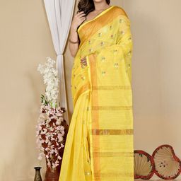 DipDiya Women Floral Printed Zari Taant Saree-image-69