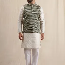 Anouk Ethnic Motifs Embroidered Mandarin Collar Jodhpuri Kurta With Pyjamas & Nehru Jacket-image-50