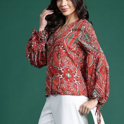 DressBerry Ethnic Print Puff Sleeve Crepe Shirt Style Top-image-60