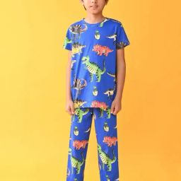 Anthrilo Kids Blue Cotton Printed T-Shirt & Trouser-image-98
