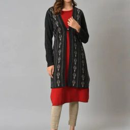 W Grey Printed Long Cardigan-picture-24