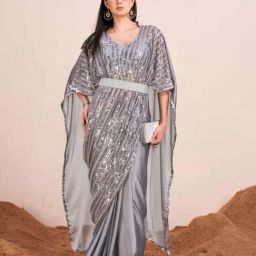 Tikhi Imli Grey Embellished Saree with Unstitched Blouse-image-91
