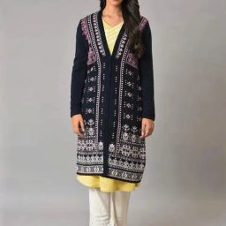 W Blue Printed Long Cardigan-35