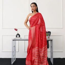 Tikhi Imli Red Printed Ready To Wear Saree with Unstitched Blouse-15