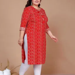 Miravan Red Printed Plus Size A Line Kurta image 3