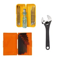 Hillgrove 203.2 mm (8 Inch) Universal Multi-Function Adjustable Wrench, 5-in-1 Screwdriver Set & 9 Pcs Hex Allen Key Set Combo, HGCM445M1-15