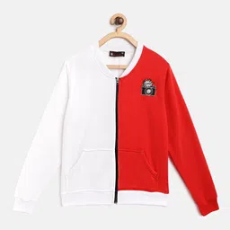 Belle Fille Kids White & Red Colourblocked Fleece Lightweight Tailored Jacket-image-64