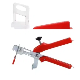 FLAMINGO ENTERPRISE Tile Leveling System Kit 200 Clips, 100 Wedges, 1 Piece Palayer with Lever Tool Non-Magnetic Red & White 9.5 cm Length, FM-522-3