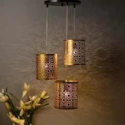 Homesake 3-Lights Round Cluster Golden Metal Filigree Moroccan Pendant Light - Set of 1-41