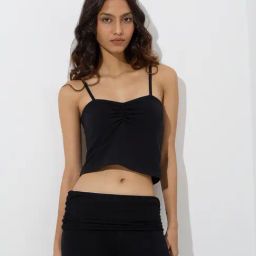 Superstar by Westside Black Ruched-Detailed Cotton-Blend Camisole-picture-21