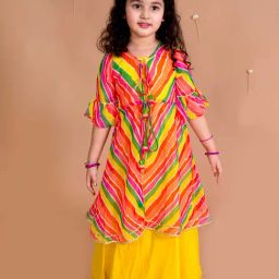 Pspeaches Girls Yellow Cotton Regular Fit Printed Kurta-picture-17