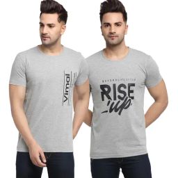 Vimal Jonney Grey Printed T-Shirt - Pack of 2-image-6