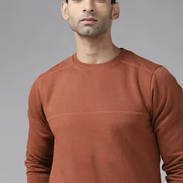 Roadster Men Rust Brown Solid Sweatshirt-picture-6