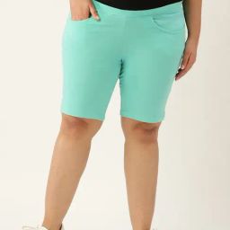 theRebelinme Sea Green Cotton Shorts-image-3