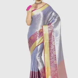 Banarasi Silk Works Blue Woven Saree With Unstitched Blouse-image-5