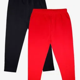 Kiddopanti Kids Red & Black Solid Leggings (Pack Of 2)-34
