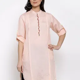 DART STUDIO Peach Linen Embroidered Straight Kurta-74