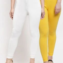 Gracit White & Yellow Mid Rise Leggings - Pack Of 2-image-94