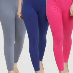 Gracit Grey & Pink Mid Rise Leggings - Pack Of 3-image-24