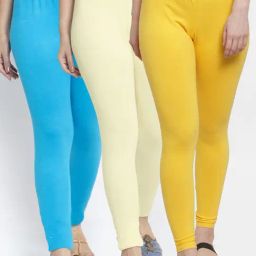 Gracit Yellow & Blue Mid Rise Leggings - Pack Of 3-image-78
