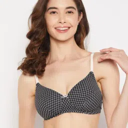 Clovia Black Printed Full Coverage Non-Wired T-Shirt Bra-image-6