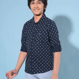 Crimsoune Club Kids Navy Printed Full Sleeves Shirt-image-46