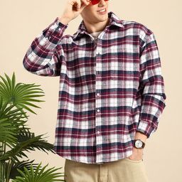 Mast & Harbour Oversized Fit Waffle Weave Opaque Checked Casual Shirt-image-29