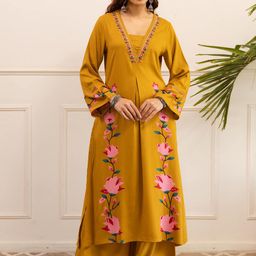 DIVASTRI Floral Printed V-Neck Thread Work Straight Kurta With Palazzos-picture-20