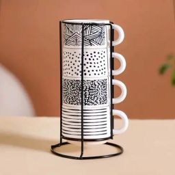 Nestasia Black-White Stackable Cups Set Of 4 With Stand 100ml-6