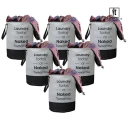 Fashion Throw 6 Pcs Grey & Black Printed Foldable Laundry Bags-58