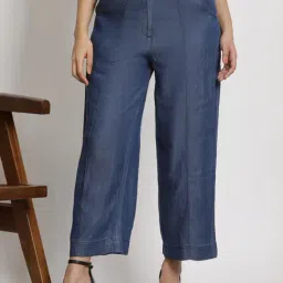 W Blue Mid Rise Palazzos-image-41