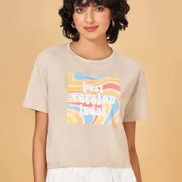 People by Pantaloons Beige Cotton Printed T-Shirt-image-82