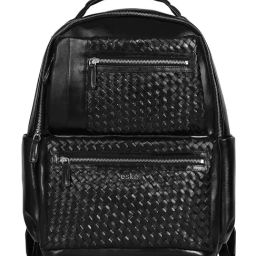 Eske Black Adrion Woven Large Leather Laptop Backpack-image-30