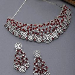 Zeneme Rhodium Plated AD Studded Jewellery Set-22