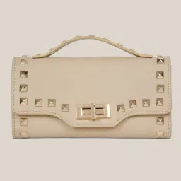Hats Off Accessories Beige Elegance Studded Small Leather Clutch-picture-47