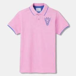 Blue Giraffe Kids Pink Cotton Polo T-shirt-image-75