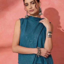 Inweave Teal Blue Embellished Top-image-97