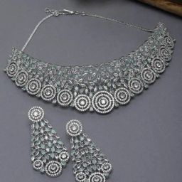 Zeneme Rhodium Plated AD Studded Jewellery Set-image-97