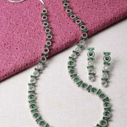 Zeneme Rhodium Plated Necklace and Earrings Jewellery Set-image-3