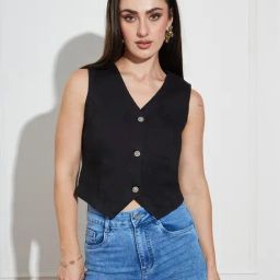Miss Chase Black Cotton Polyblend Solid Sleeveless Top-picture-18