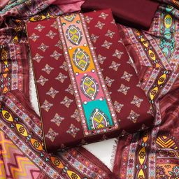 HE VAHLA Ethnic Motifs Printed Mirror & Diamond Work Silk Unstitched Dress Material-image-78