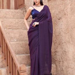 Tikhi Imli Purple Solid Saree with Unstitched Blouse-image-39