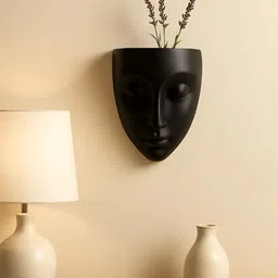GLOBALLY INDIAN Black Textured Ceramic Luna Face Wall Planter-image-61