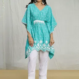 SEW Women Embroidered V-Neck Kaftan Kimono Sleeves Top-image-51