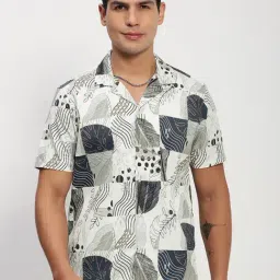 Showoff Beige Cotton Relaxed Fit Floral Print Shirt-picture-27