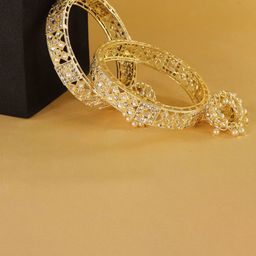 ZULKA Set Of 2 Gold-Plated Zircon Stones-Studded Latkan Bangles-image-96