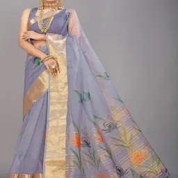 SHUBHKALA Grey Silk Woven Saree With Unstitched Blouse-picture-13
