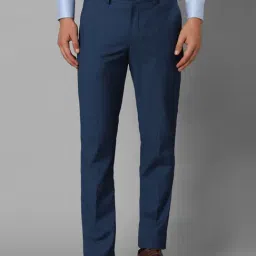 Louis Philippe Navy Slim Fit Checks Trousers-image-15