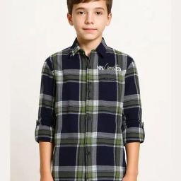 Cavio Boys Green Chequered Cotton Comfort Fit Shirt-image-91
