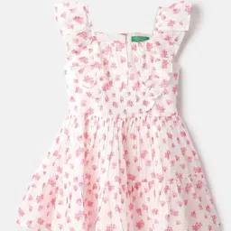 United Colors of Benetton Girls White Pure Cotton Floral Print Dress-image-45